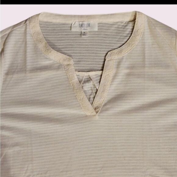 Peach love California white cream stripes with lace trim v-neck and bottom corne - Picture 2 of 4